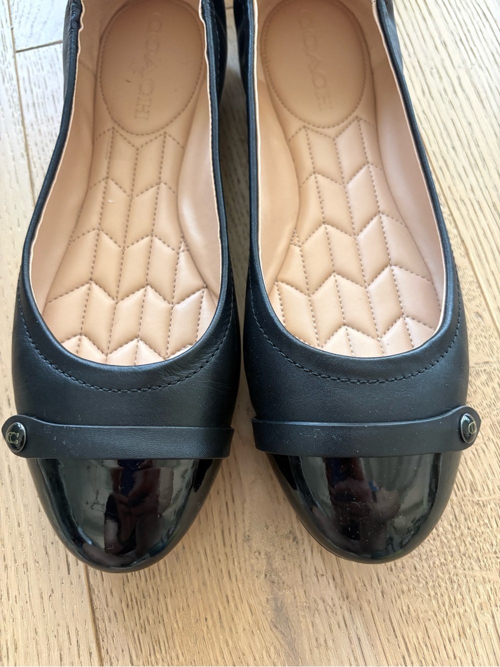 Coach Black Quilted Ballet Flats with Patent Cap - Picture 8 of 9